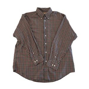 Roundtree & Yorke Gold Label Mens Large No Iron Plaid Button Down Shirt Navy Red